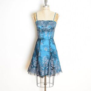vintage Y2K party dress teal black mesh glitter fairy prom glitter print XS